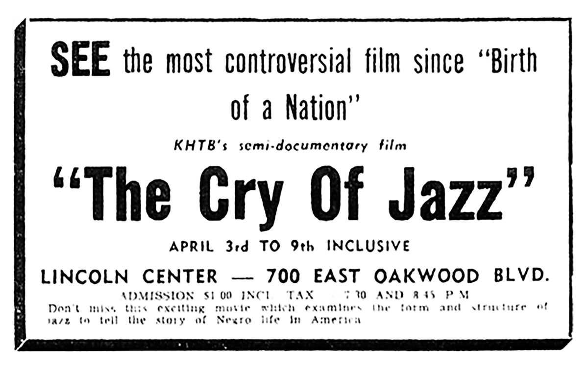 Advertisement for The Cry of Jazz.